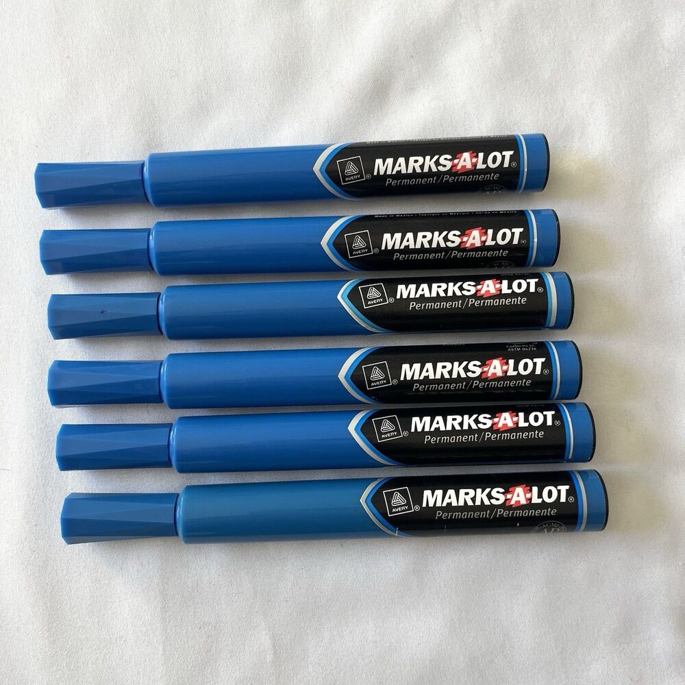 Vintage Avery Marks A Lot Permanent Chisel Tip Point Blue Large Marker Lot6 Used